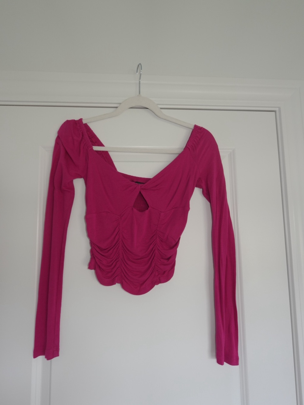 Women's Pink Long-Sleeve Ruched Front Top Urban Outfitters